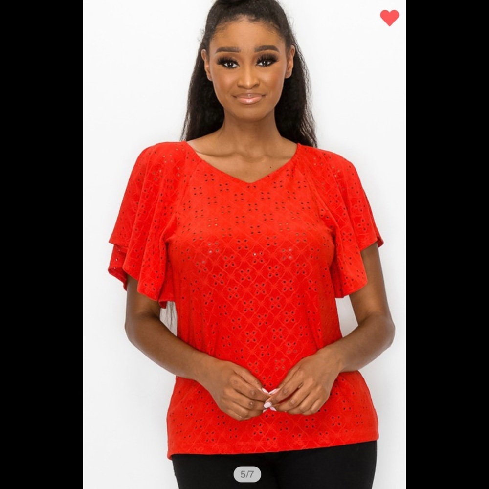 Wide Ruffle sleeve eyelet top - Picture 3 of 6